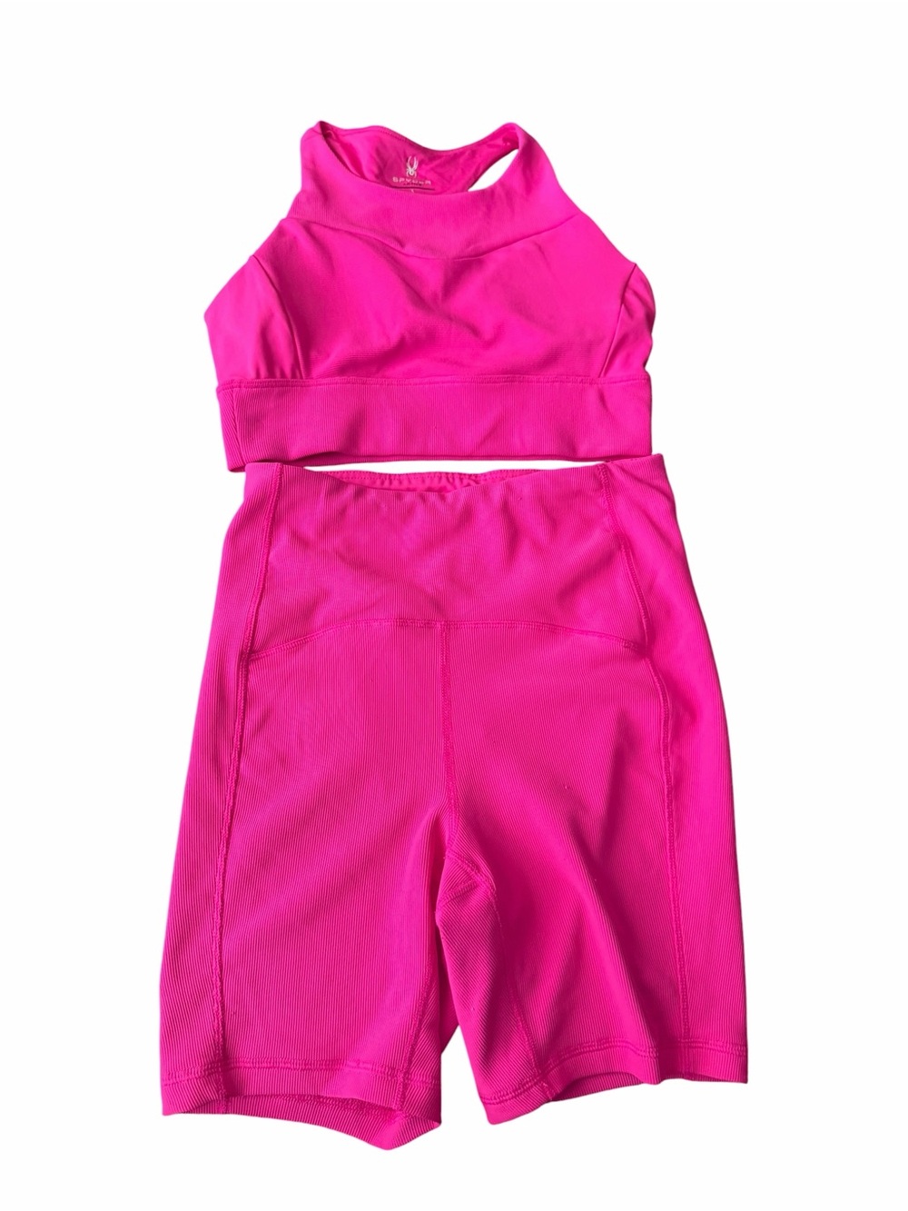 Spider Active Hot Pink Athletic Crop Top & Bike Short Set size small